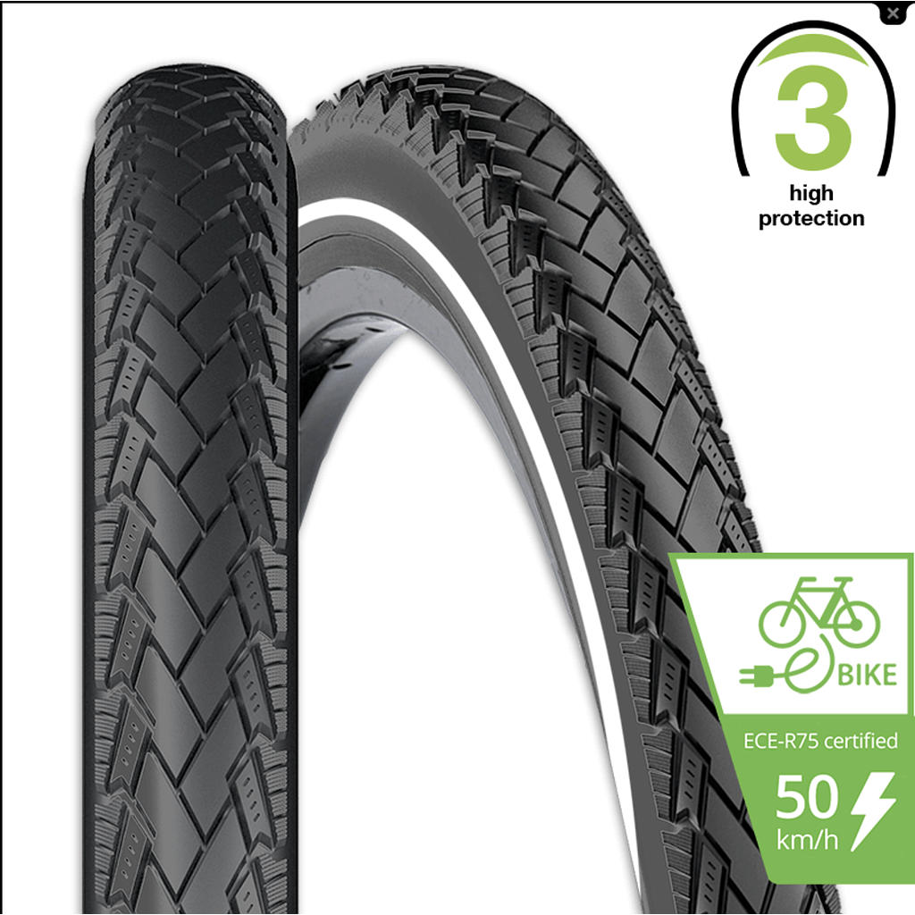 REXWAY CONEJO E-BIKE MAX.50KM TYRE 700 X 38C 3.5mm PUNCTURE PROTECTION REFLECTIVE LINE BLACK