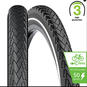 **REXWAY CONEJO E-BIKE MAX.50KM TYRE 700 X 48C 3.5mm PUNCTURE PROTECTION REFLECTIVE LINE BLACK