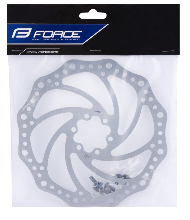 FORCE DISC BRAKE ROTOR 180 mm, 6 HOLES, SILVER